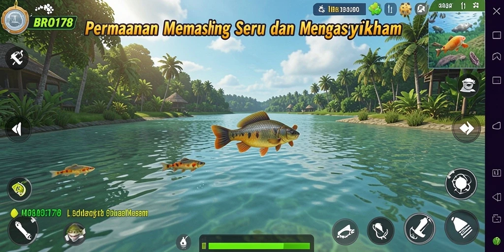 Gameplay BRO178 yang menampilkan keseruan memancing ikan.