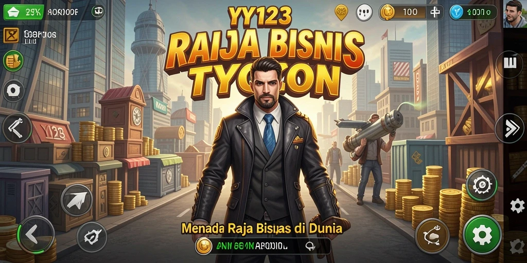 Screenshot utama YY123 menampilkan aksi mengelola bisnis Tycoon.